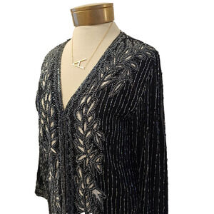 Vintage Jacket Womens Sz 18* Black Silk Sequins Beads‎ Blazer Evening Formal